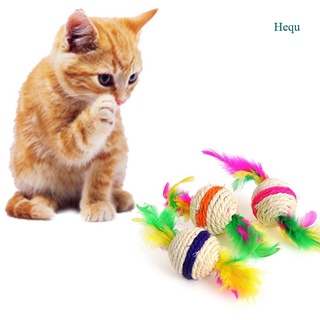 Hequ Pet Supplies Cat Toy For Baby Cat Feather Sisal Ball Hemp Rope Pet Sound Toy Cat Scratching Ball
