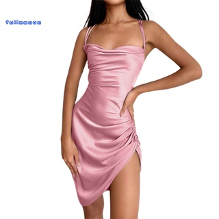 Fullemomo Mini Vestido ajustado Irregular ajustado con vaina/frontal Única/color sólido/pzas (5)