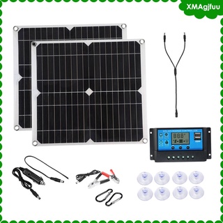 Kit de panel solar de 50 vatios con controlador de carga con puerto USB Cargador de panel solar de alta eficiencia para csped, patio, porche