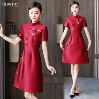 Rojo cheongsam vestido de pan 2021 estilo chino bordado novia vestido de novia vestido de novia chino de las mujeres vestido