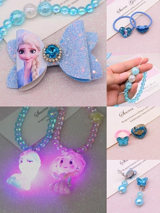 [12 piezas+juego de caja de joyería] juego de collar luminoso para niñas Frozen|Collar de princesa Elsa para niños/pendientes de pulsera (3)
