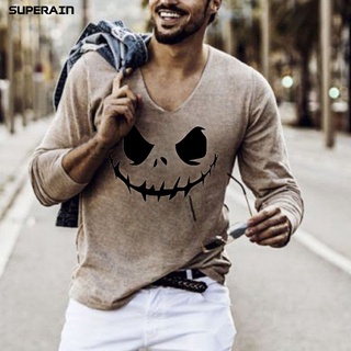 Camisa De cuello V con estampado De sonrisas Para hombre/camiseta De otoño Para hombre