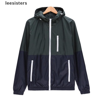 Leesisters Windbreaker Men Casual Spring Lightweight Jacket Hooded Contrast Zipper Outwear CL
