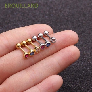 BROUILLARD Simple Stud Earrings Women Tragus Helix Earrings Heart Stainless steel Fashion Round Girls Zircon Ear Accessories/Multicolor