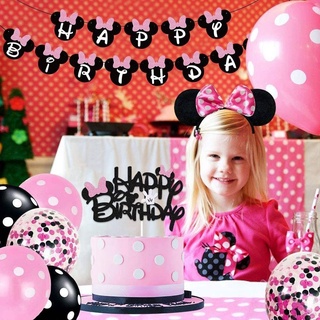 mickey mouse tema bebé cumpleaños pastel bandera globo set minnie fiesta decoración suministros (1)