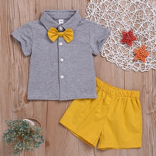 [*dos Veces*-] conjunto de trajes para niños pequeños, diseño sólido, caballero, pajarita, pantalones cortos
