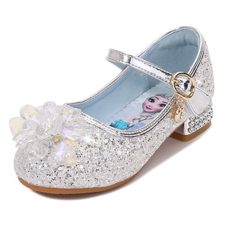 Kasut Frozen niñas tacones altos niña cristal zapatos niños princesa zapatos Frozen 2 Elsa cristal sandalias grandes niños pasarela suave suela suave fondo suave (7)