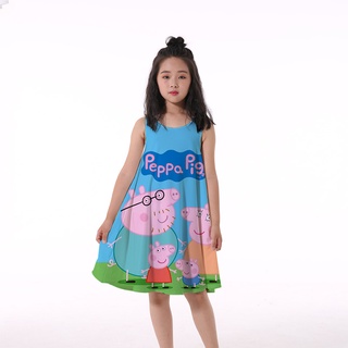 Peppa Pig familia de dibujos animados niños niña moda vestido patrón impresión