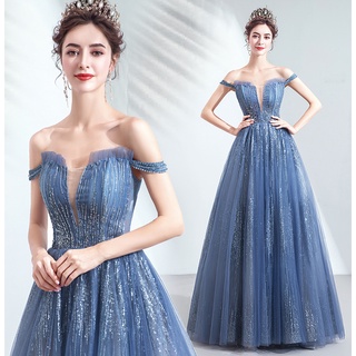 tianshijiayi brillante azul novia boda tostadas vestido de banquete reunión anual rendimiento vestido de novia al por mayor 2857q