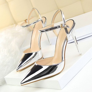 [0913] elegante cuero de patente de las mujeres zapatos de tacón alto 10,5 cm tacones delgados sandalias de las mujeres