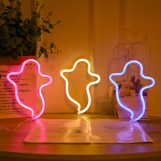 ninming luces led signo fantasma patrón hermoso plástico luminoso halloween luz de neón para niños