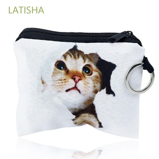 latisha diseño animal bolsa de almacenamiento de las mujeres de la llave monedero monedero auriculares niña de dibujos animados gato tarjeta