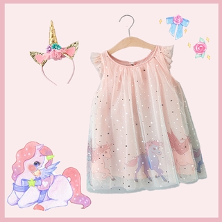 3-8 años de edad unicornio fiesta princesa vestido para niños niña (con diadema) estrella gradiente neto hilo Pony faldas ropa Maxi vestidos Baju