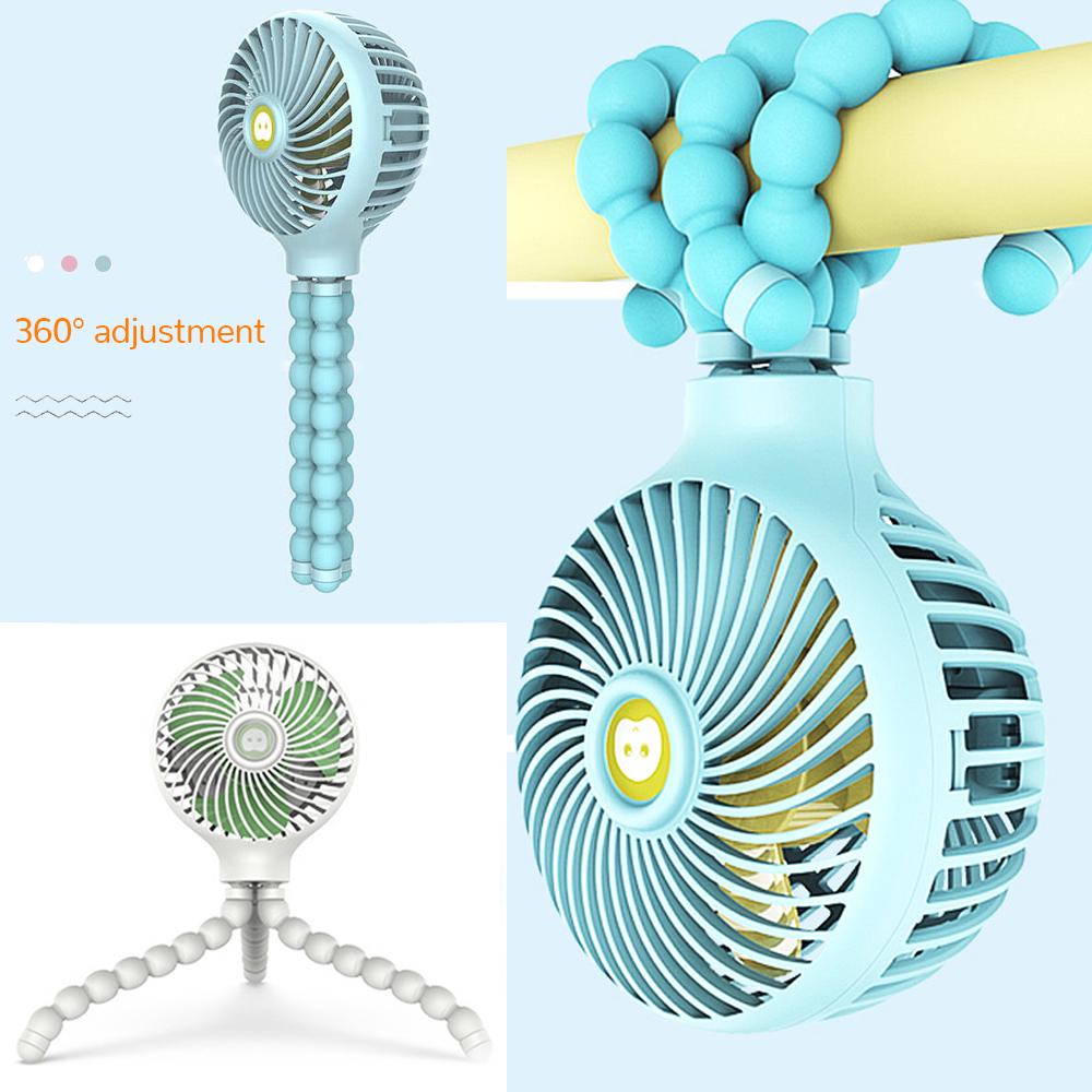 [Onlytoday]Mini ventilador de mano para cochecito de pulpo, portátil, ventilador de escritorio, ajustable, 3 velocidades, ventilador de viaje (8)