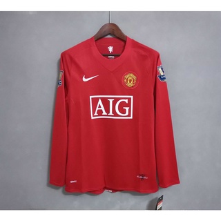 07/08 Retro Manchester United I Manga Larga Hombre Rojo Fútbol Jersey [1] Camisetas nCLE