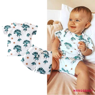 Mg-Newborn Baby 2Pcs ropa de verano, manga corta hoja de sol impresión camiseta + pantalones cortos conjunto