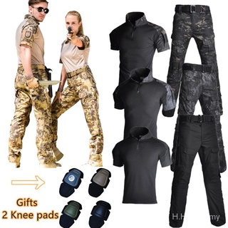 Naranja hombres mujeres verano camisa corta ejército combate uniforme táctico militar uniforme de carga pantalones con rodilleras camuflaje ropa de caza trajes (1)