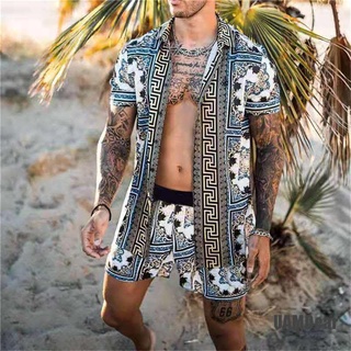 Conjunto De Camisa De Manga corta hawaiana ❤ Uamdear para hombre/camiseta De playa con 2 piezas
