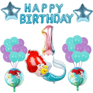 1set Coche Sirena Ariel De Dibujos Animados De Disney Princesa Foil Globos 32 Pulgadas Número Bebé Niña Ducha Fiesta De Cumpleaños Decoración Juguetes De Niños (1)