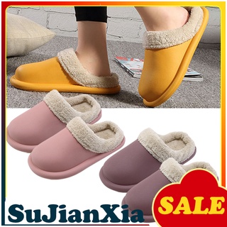 sujianxia invierno mujeres antideslizantes casa zapatillas impermeable caliente de felpa piso deslizamiento en zapatos