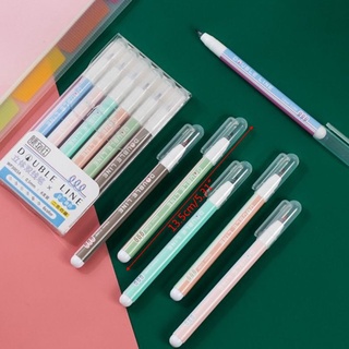 St.❀ 6 unids/set Morandi Color doble línea fluorescente marcador contorno pluma resaltador escritura dibujo plumas suministros escolares papelería