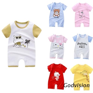 Bb bebé niños niñas verano manga corta peleles de dibujos animados Animal impresión pijama trajes niños pequeños botones mono algodón Onesies 0-24M