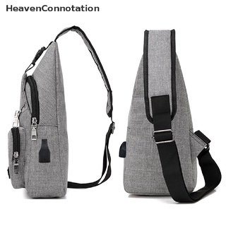 [HeavenConnotation] Hombres mujeres bolso de hombro Sling pecho Pack de carga USB deportes Crossbody bolso