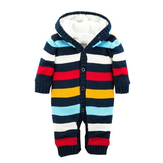recién nacido niño bebé niño chaqueta de invierno caliente punto rayas mono suéter con capucha (5)