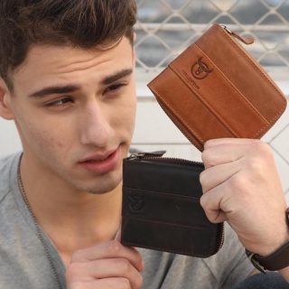 【fw】BULLCAPTAIN Men Short Wallet Bags Leather Bifold Card Holder Coin Purse