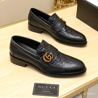 Original 2021 Gucci Mocasín De Cuero Genuino Con Doble G Zapatos Para Hombres FFnv