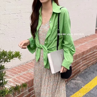 Chic U estilo suelto verde camisa moda Oversize protector solar Top clásico Casual blusas para las mujeres