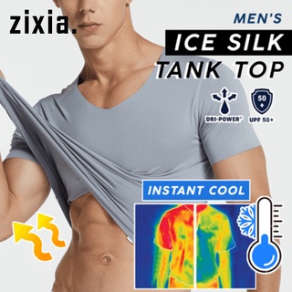 los hombres de seda de hielo de secado rápido camiseta de manga corta cuello v color sólido sin costuras transpirable superior