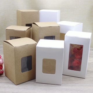 Caja De Ventana De Papel 10Pcs 8x8x10cm-8x8x20cm DIY Kraft Embalaje Cajas De Regalo Con Pvc Transparente Para El Paquete De Exhibición De Juguete (1)