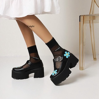 [Ceight] plataforma para mujer Mary Jane zapatos gruesos tacón alto correa de tobillo bombas gótico Lolita (6)