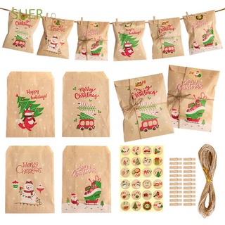 suer 24sets rojo fox pegatinas de navidad bolsas de galletas bolsas de regalo de navidad kraft bolsas de papel fiesta favor caramelo bolsa de nieve bolsa de embalaje galletas bolsa