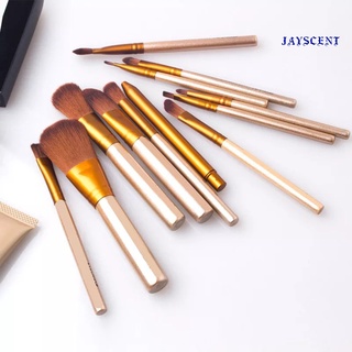 (Jayscent) 12Pcs/Set Makeup Brush Multifunctional Smooth Surface Portable Gold Wood Handle Cosmetic Beauty Brush Kit for Cosmetic