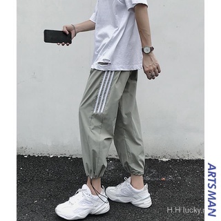 Pantalones de los hombres de verano de estilo coreano suelto recortado pantalones de moda todo-partido Casual pantalones de la juventud de tobillo atado harén pantalones deportivos hombres (1)