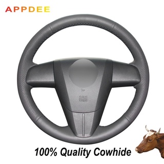 APPDEE Black First Layer Real cowhide Leather Car Steering Wheel Cover for Mazda 3 Mazda CX7 2011 2012 2013