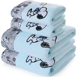 Juego de 2 toallas de baño de algodón mágico azul snoopy (1)