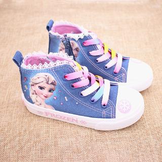 Cc&mama Frozen Elsa niñas mediados de la parte superior zapatos de lona de dibujos animados vaquero zapatos cinta princesa zapatos de niños (2)