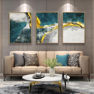 Abstracto Golden Horizons arte de pared verde azul arte póster lienzo impresiones de estilo nórdico imágenes contemporáneas para la decoración de la sala de estar (1)
