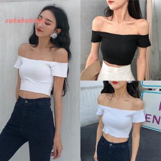 cutebu: estilo Sexy coreano para mujer/Top delgado de tubo/camiseta corta de Color sólido para mujer