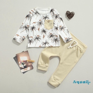Aqq-kids Casual conjunto de ropa de dos piezas, diseño de coco blanco estampado jersey y pantalones