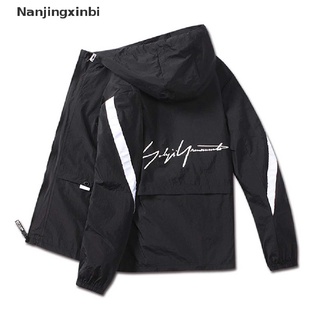 [Nanjingxinbi] Men's Windbreaker Hooded Jacket Lightweight Casual Zip-up Bomber Coat Letter [HOT]