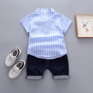 verano bebé ropa conjunto de rayas corbata Chamarra + jeans moda niño Chamarra jeans conjunto (6)