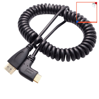 shopee01 Mini HDMI compatible con HDMI compatible macho 90 grados adaptador de ángulo recto Cable de resorte para SLR PC