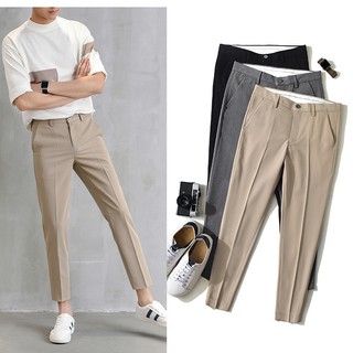 Coreano traje pantalones Slack Stretch Casual kasut recto Capri pantalones Chinos elásticos para hombres