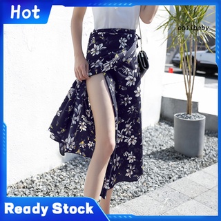 <callbaby> moda mujer floral marguerite cintura alta una línea lado hendidura playa midi falda