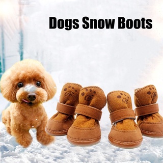 4pcs Dogs Snow Boots Winter Warm Soft Cozy Cashmere Pets Dog Shoes Anti-skid