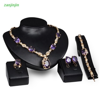 zjj set de joyas de piedras preciosas púrpura colgante collar pendientes pulsera anillo vestido de fiesta